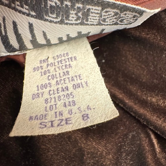 CITI DRESS Velvet Faux Fur Collar Mini Dress Women Size 8 Dark Brown VTG VINTAGE - Picture 7 of 7